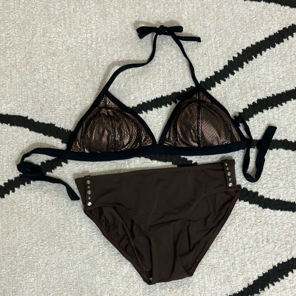 Medium 2-pc Swim Suit Bikini Brown-Black Mis-Matched - Picture 1 of 5